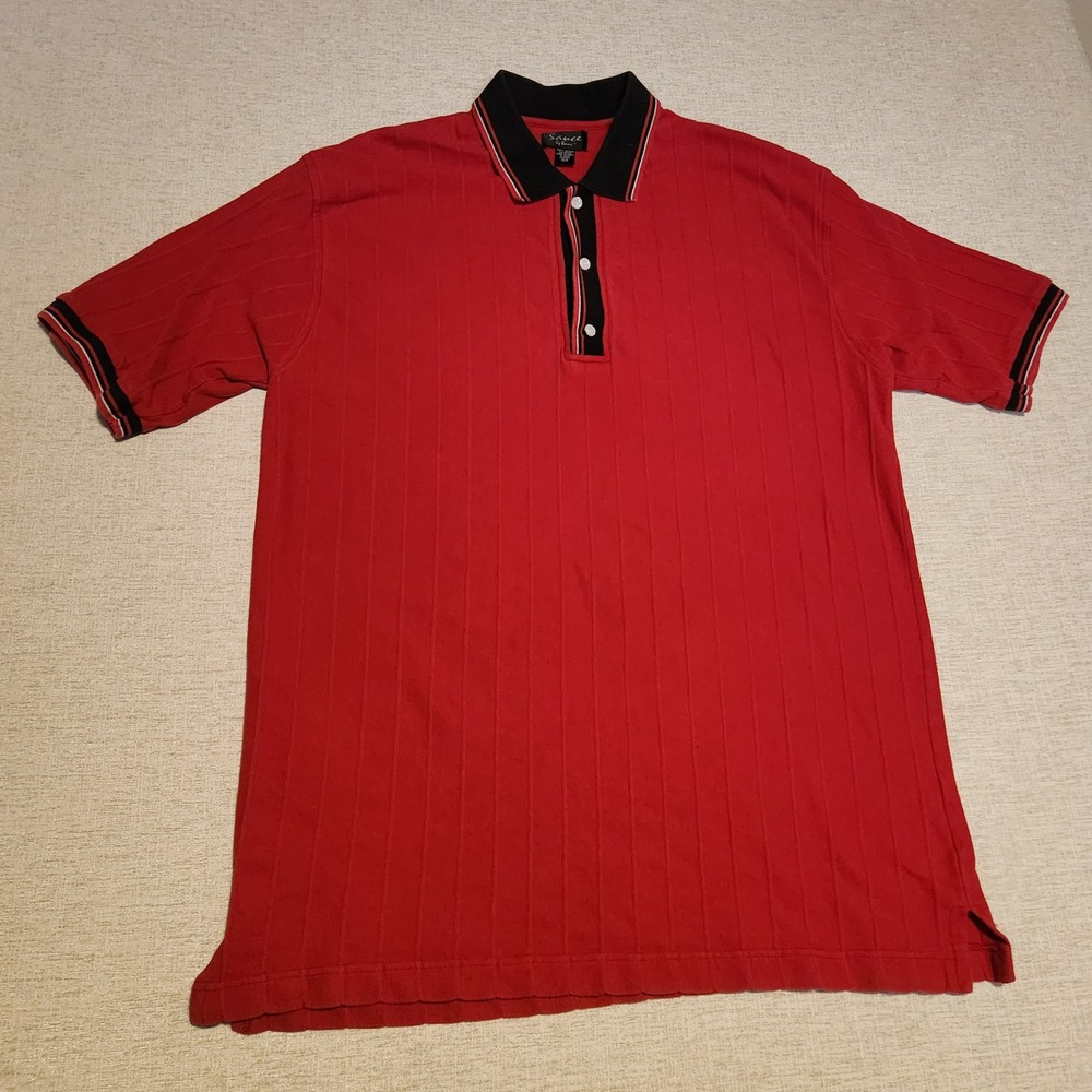 Sauce by Berne Polo Shirt Mens XLG Red Black Ribbed Textured Short Sleeve Cotton